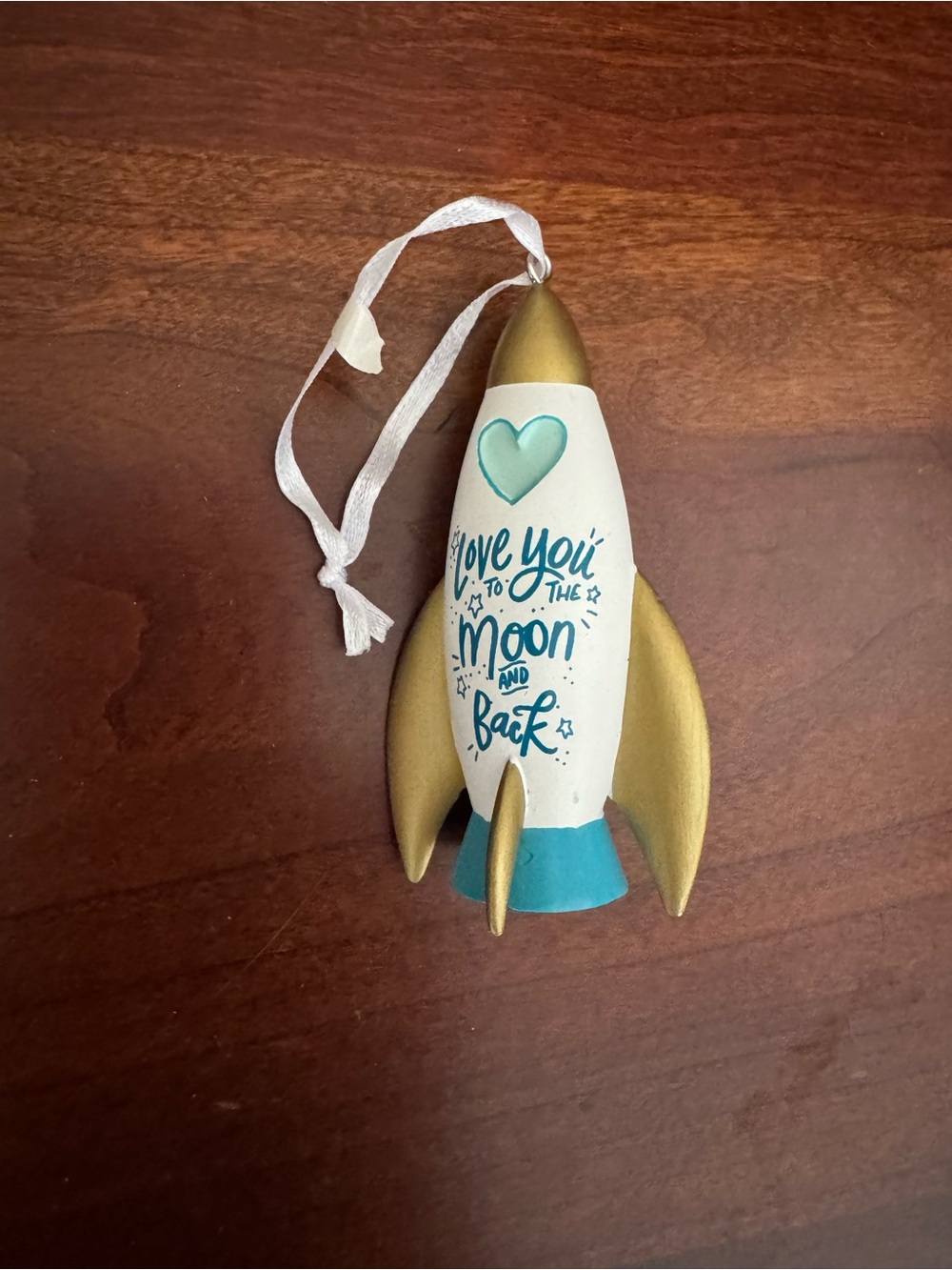 Hallmark Gold, White & Teal Rocket Ornament